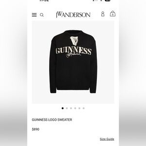 JW ANDERSON x GUINESS collab. NWT Designer/runway. Size L. 100% Merino Wool.